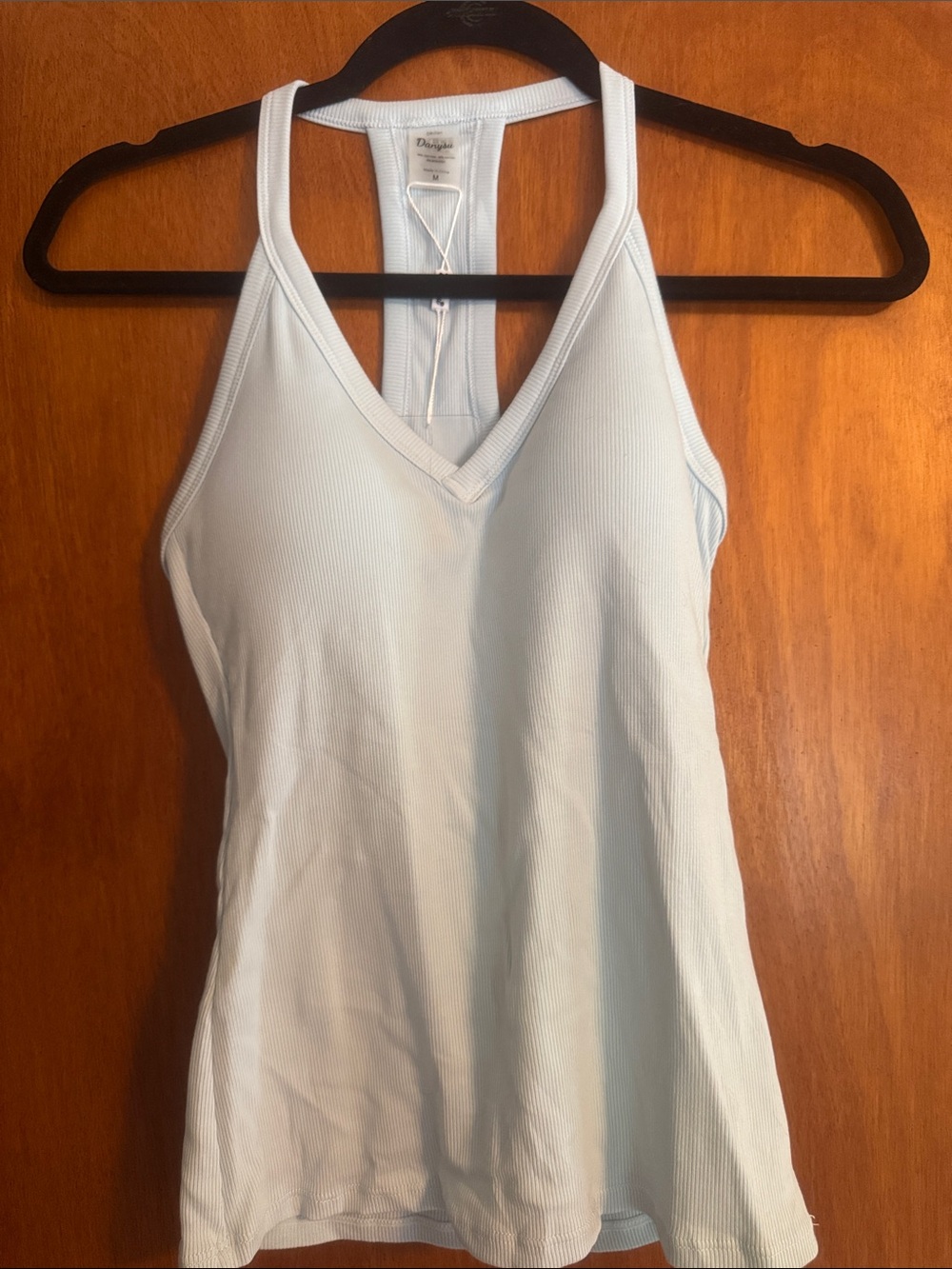 Dotti Pale Blue Ribbed V-Neck Racerback Tank